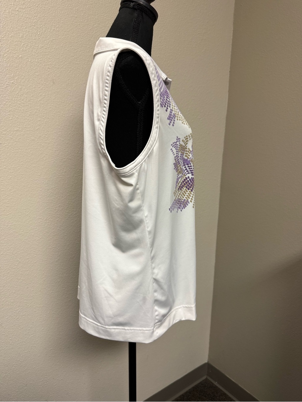 IZOD Golf Cool FX Sleeveless Polo XL White Purple Floral Performance Top - Picture 5 of 13